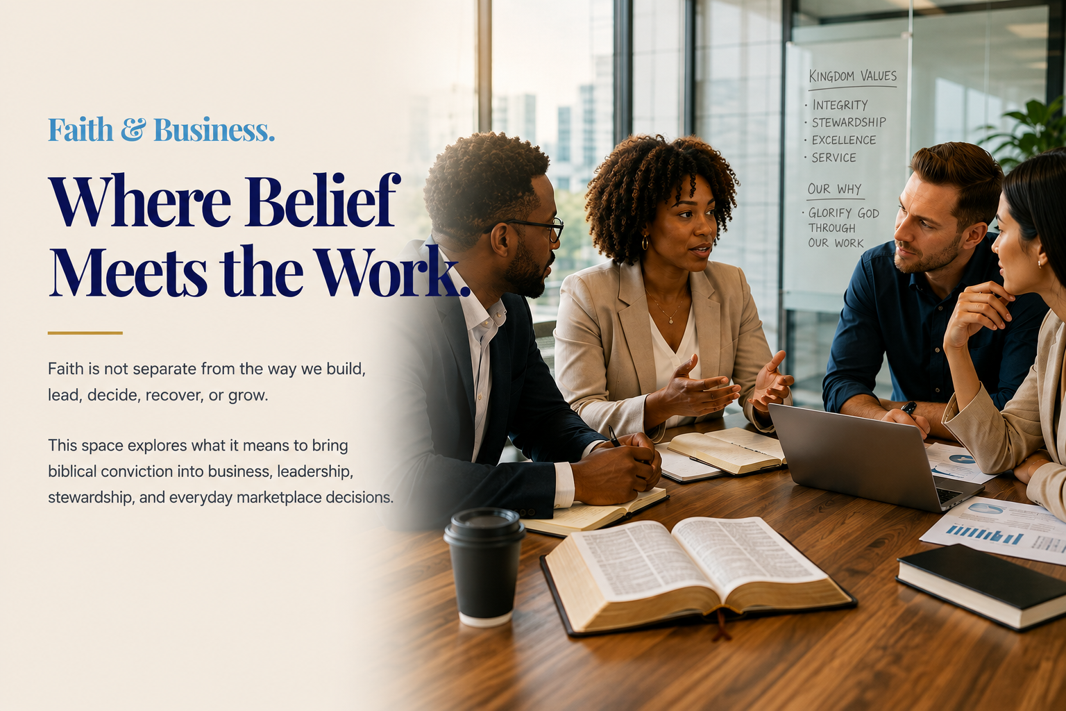 Faith and business leaders discussing biblical values in the workplace